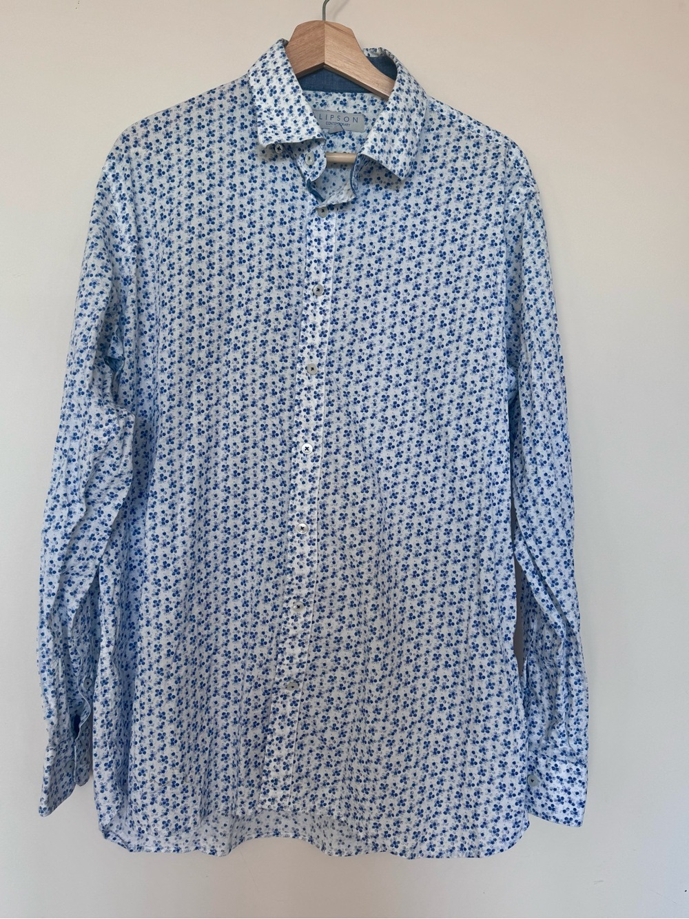 Lipson Men’s Blue White Floral Premium Cotton Long Sleeve Button-Up Office Shirt
